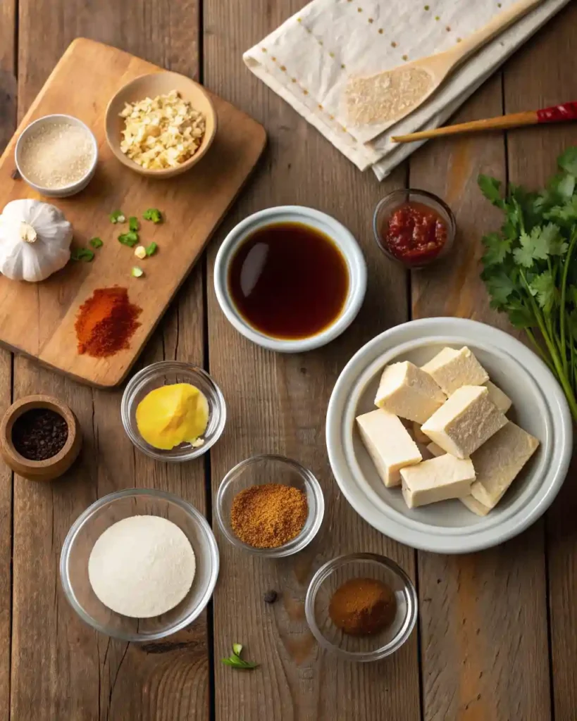 Tofu Marinado Viral: Solo 8 Ingredientes 24 ingredientes básicos del tofu marinado en mesa de cocina